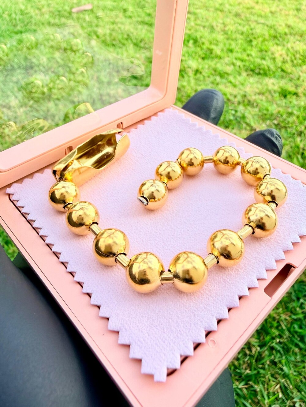 Stainless Steel Gold Colored  Beaded Bracelet